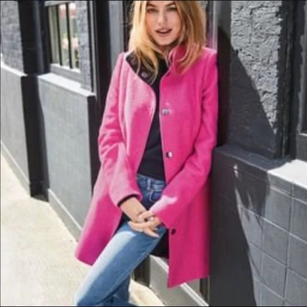 Boden Hot Pink Wool-Blend Single-Breasted Coat
